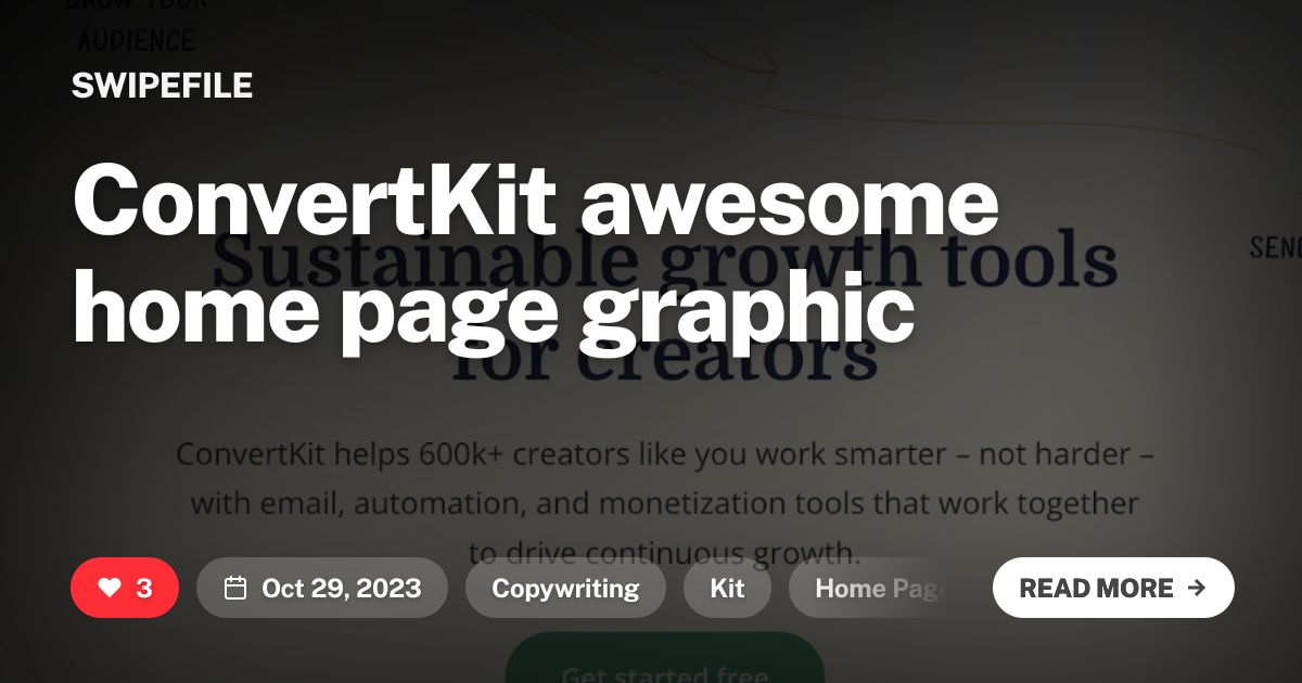 ConvertKit awesome home page graphic | SwipeFile