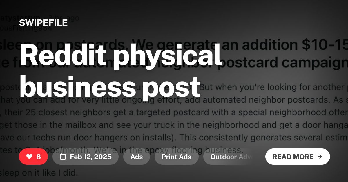 Reddit physical business post | SwipeFile