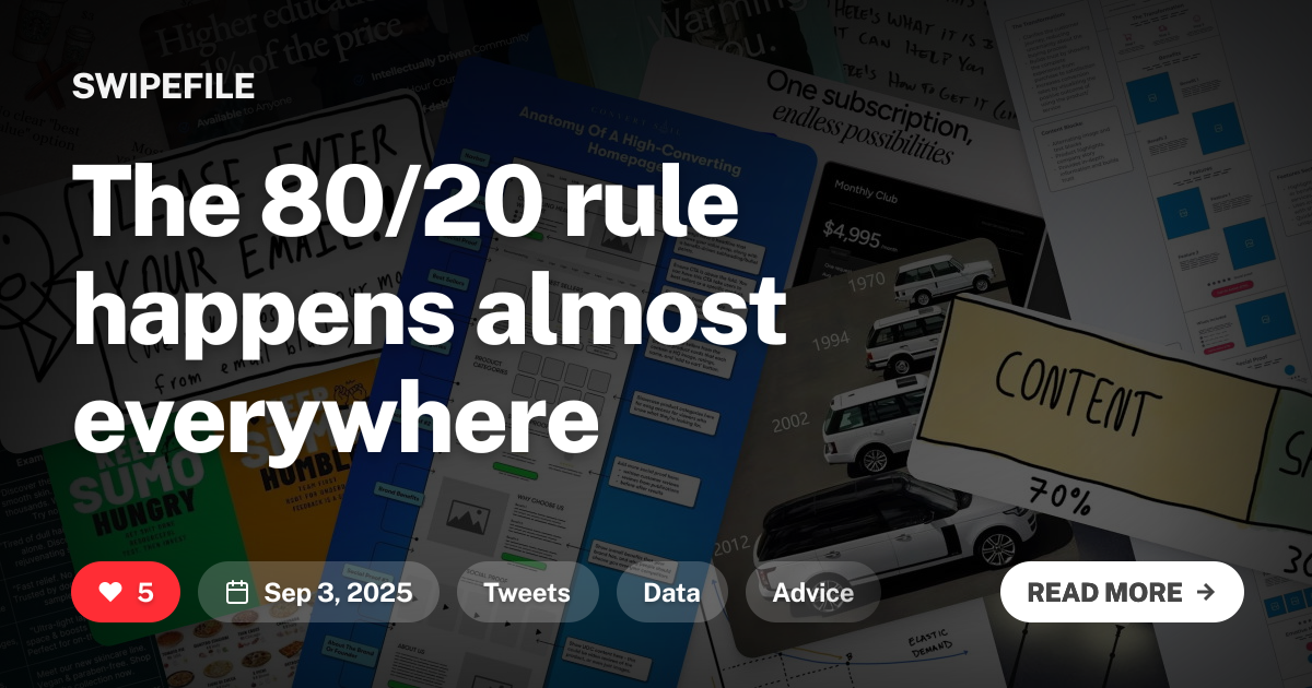 The 80/20 rule happens almost everywhere | SwipeFile