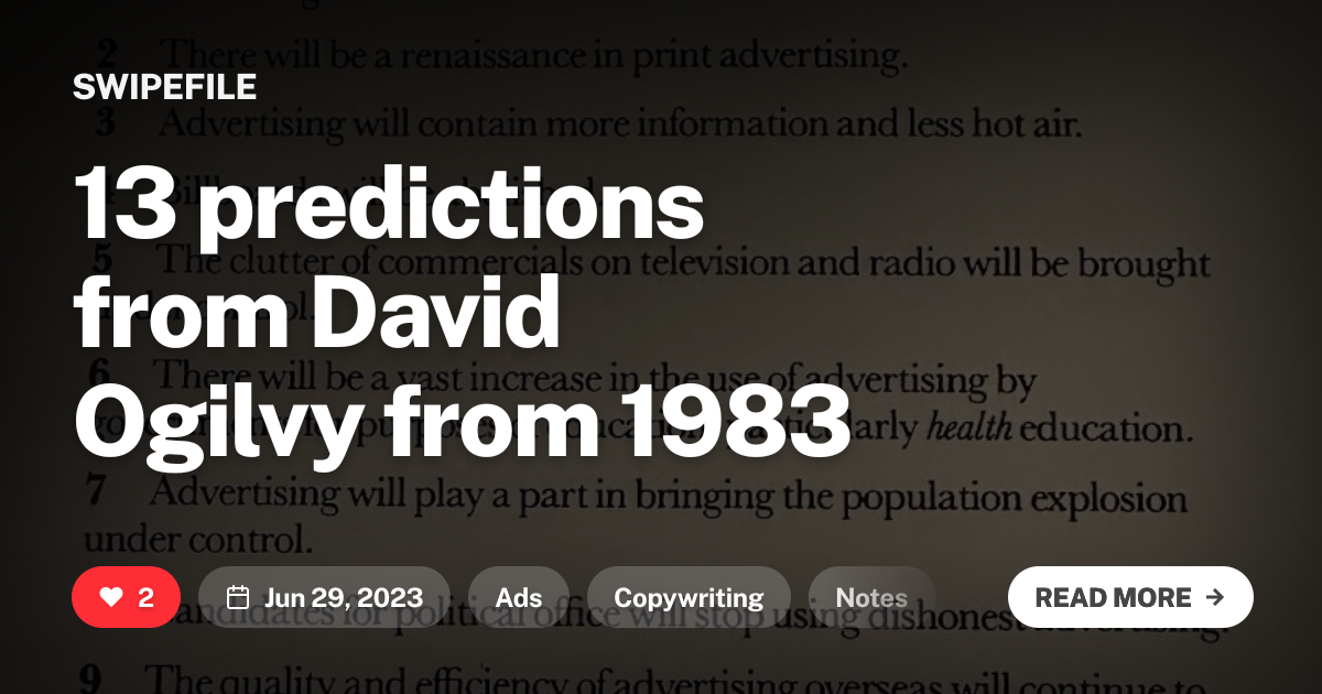 13 predictions from David Ogilvy from 1983