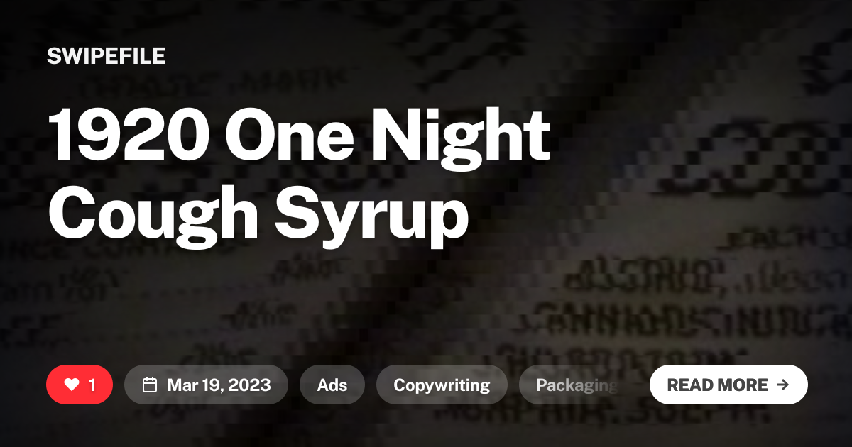 1920 One Night Cough Syrup