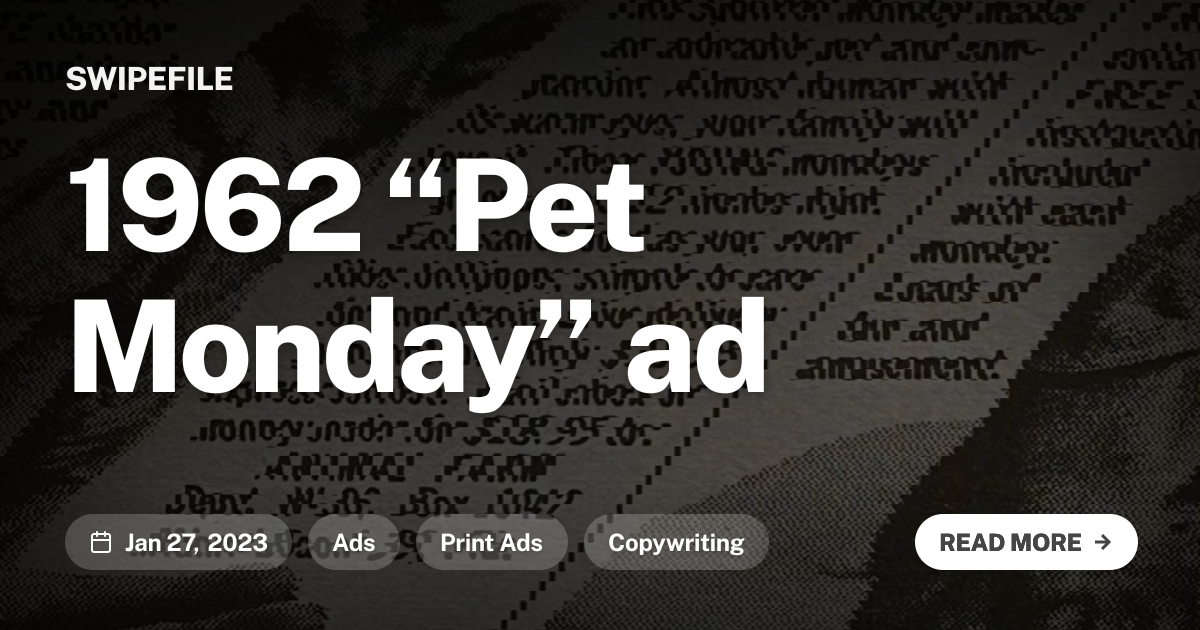1962 “Pet Monday” ad