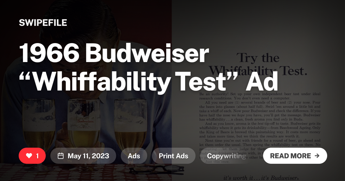 1966 Budweiser “Whiffability Test” Ad