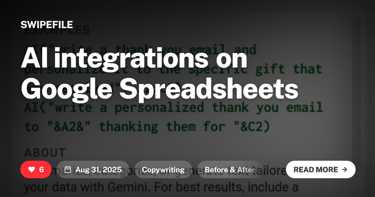 AI integrations on Google Spreadsheets | Swipefile