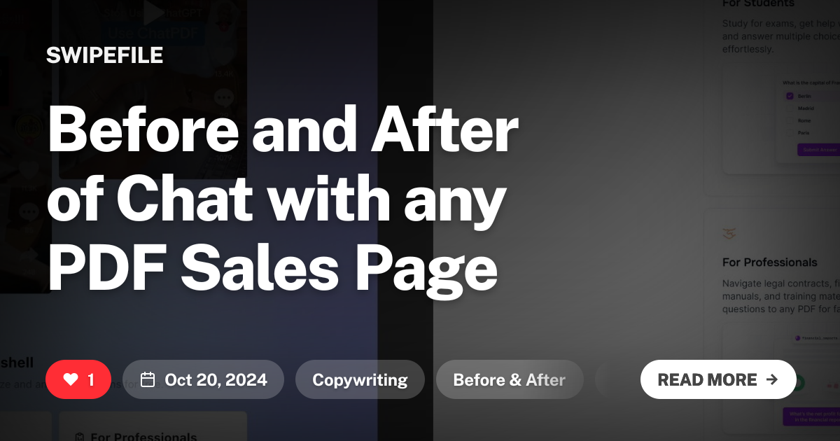 Before and After of Chat with any PDF Sales Page