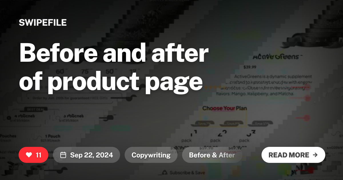 Before and after of product page
