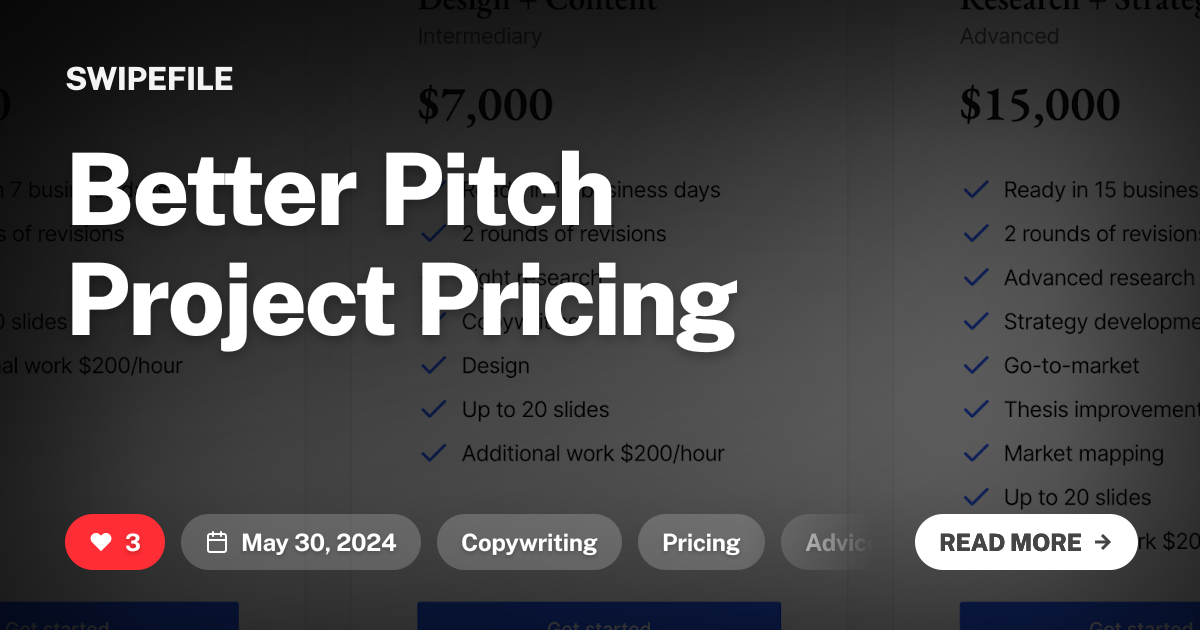 Better Pitch Project Pricing