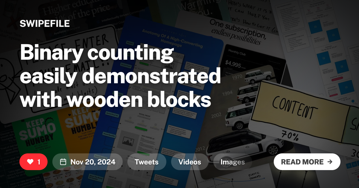 Binary counting easily demonstrated with wooden blocks