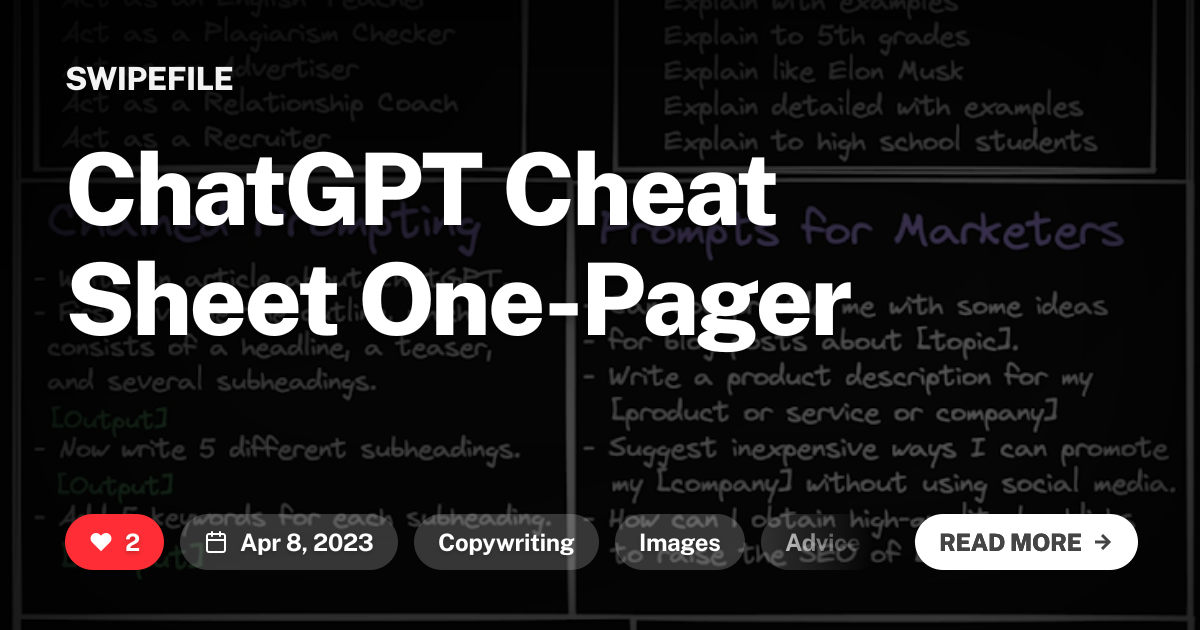 ChatGPT Cheat Sheet One-Pager