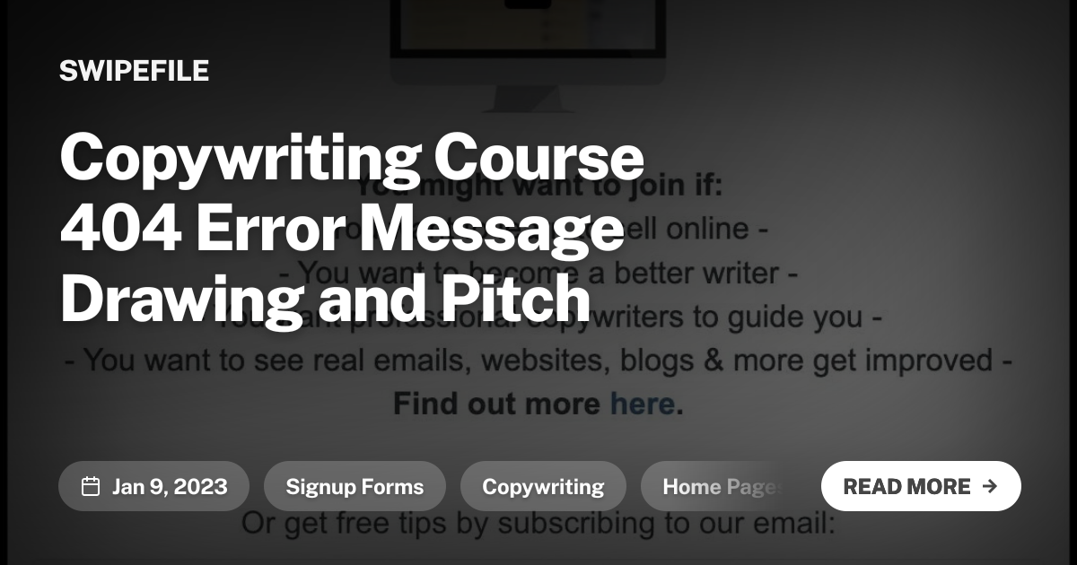 Copywriting Course 404 Error Message Drawing and Pitch