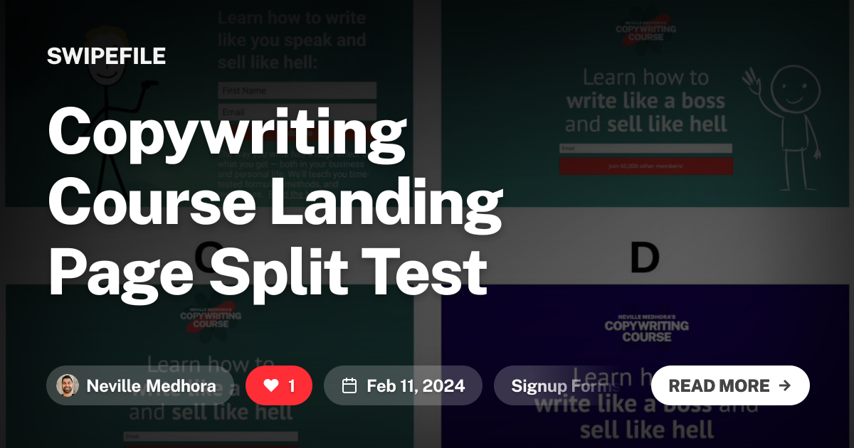 Copywriting Course Landing Page Split Test