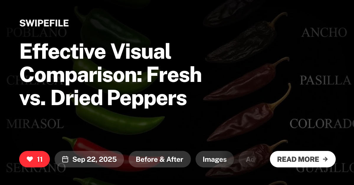 Effective Visual Comparison Fresh vs. Dried Peppers Swipefile