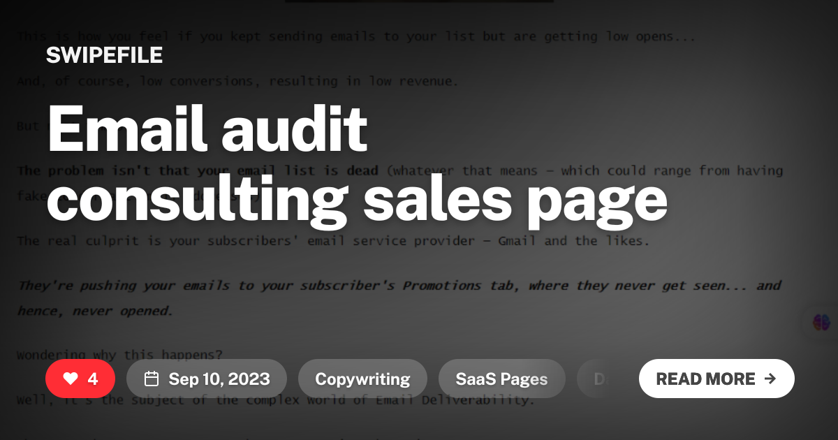 Email audit consulting sales page