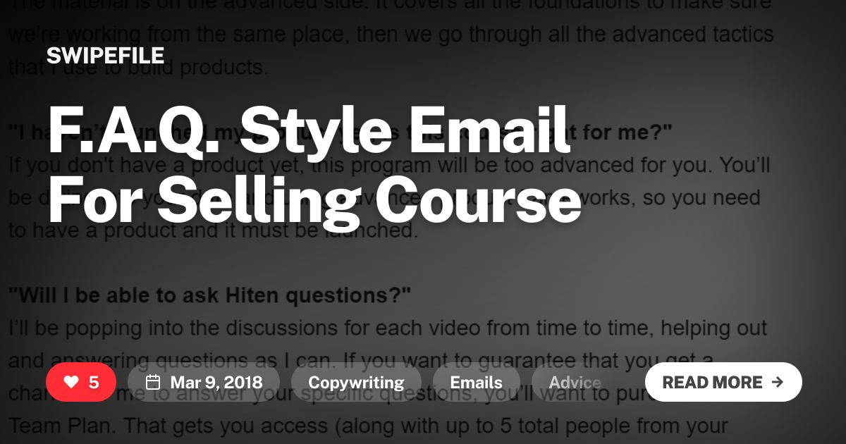 Faq Email Examples Design F.A.Q. Style Email For Selling Course | Swipefile