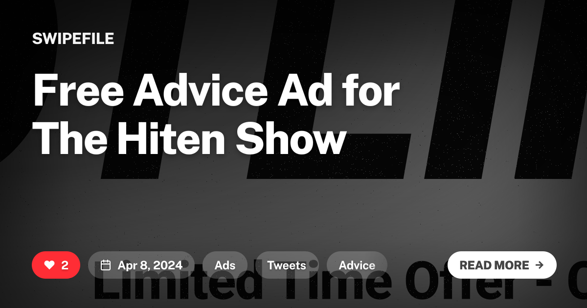 Free Advice Ad for The Hiten Show
