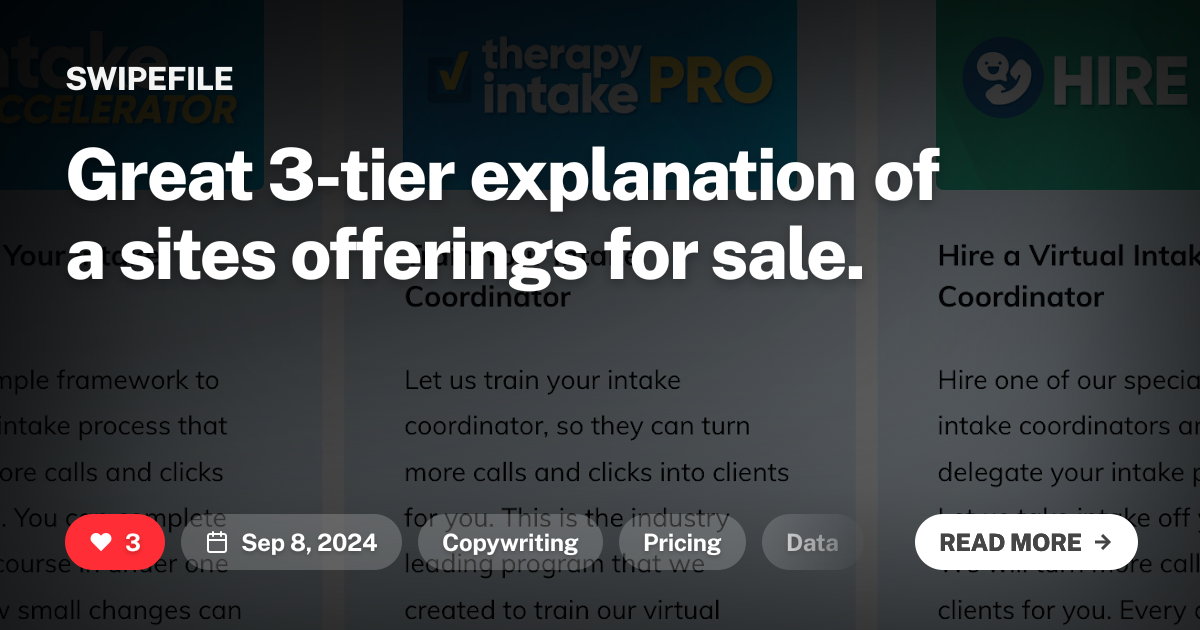 Great 3-tier explanation of a sites offerings for sale.