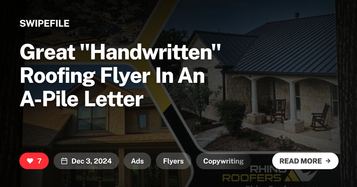 Great &quot;Handwritten&quot; Roofing Flyer In An A-Pile Letter