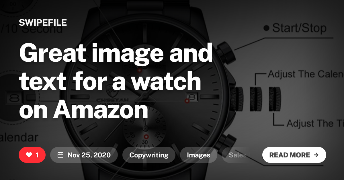 Great image and text for a watch on Amazon | Swipefile