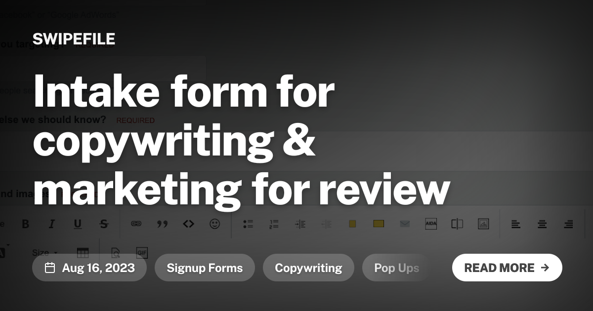 Intake form for copywriting &amp; marketing for review