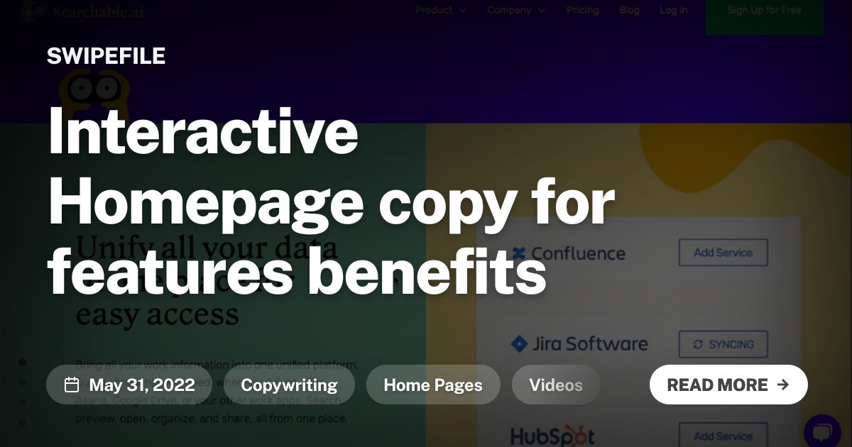 Feature Copy Interactive Homepage copy for features benefits | Swipefile