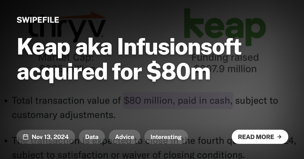 Keap aka Infusionsoft acquired for $80m
