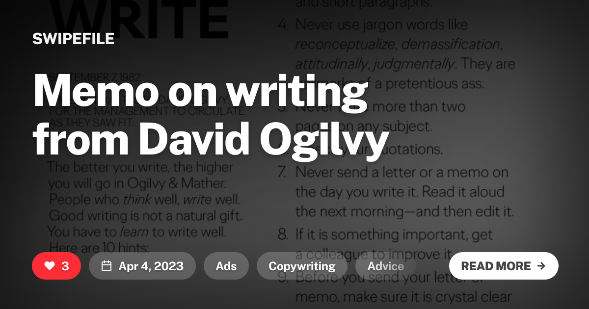 Memo on writing from David Ogilvy