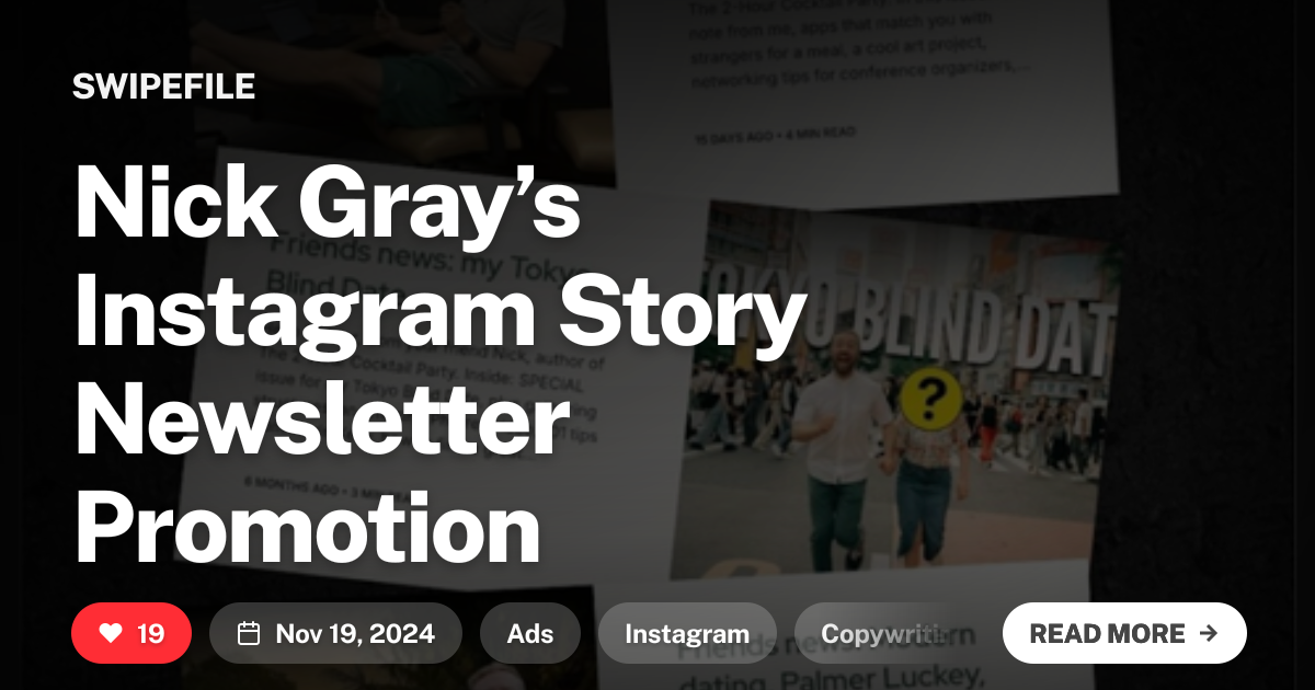 Nick Gray’s Instagram Story Newsletter Promotion