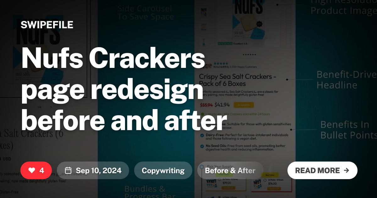 Nufs Crackers page redesign before and after