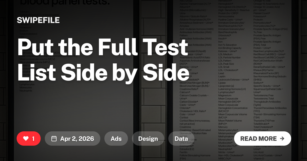 Put the Full Test List Side by Side | Swipefile