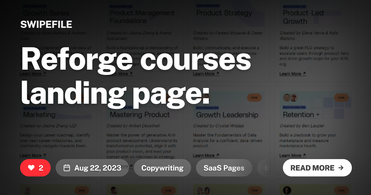 Reforge courses landing page: