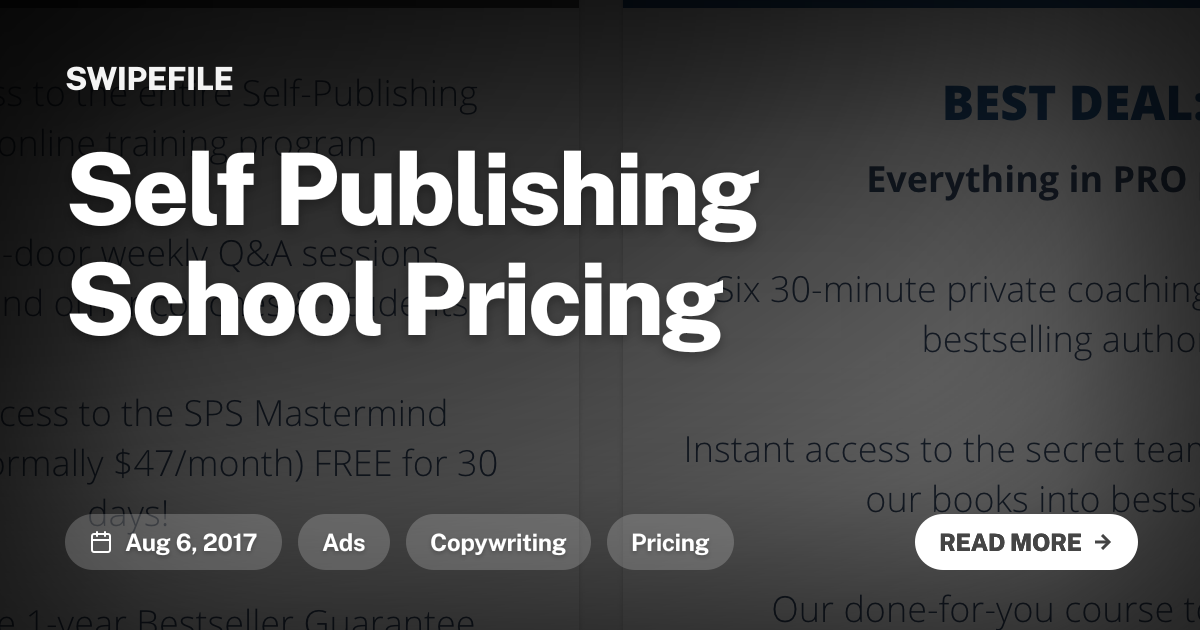 Self Publishing School Pricing | Swipefile