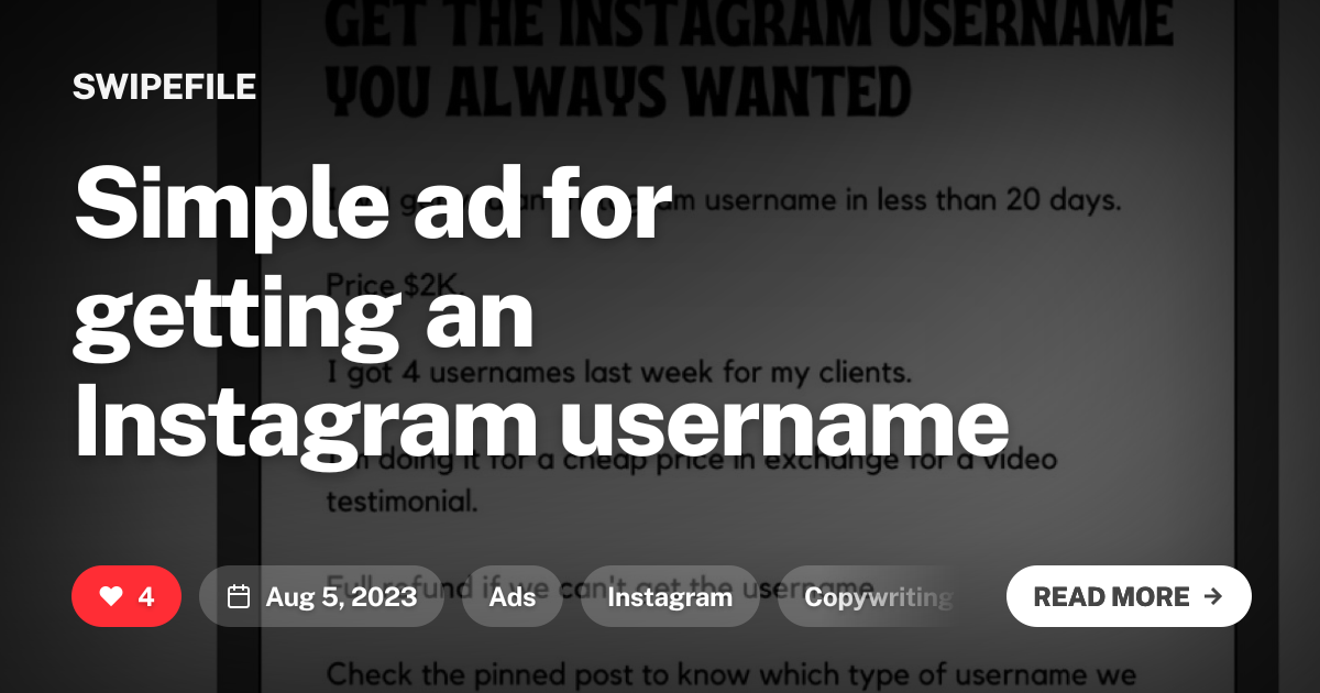 Simple ad for getting an Instagram username