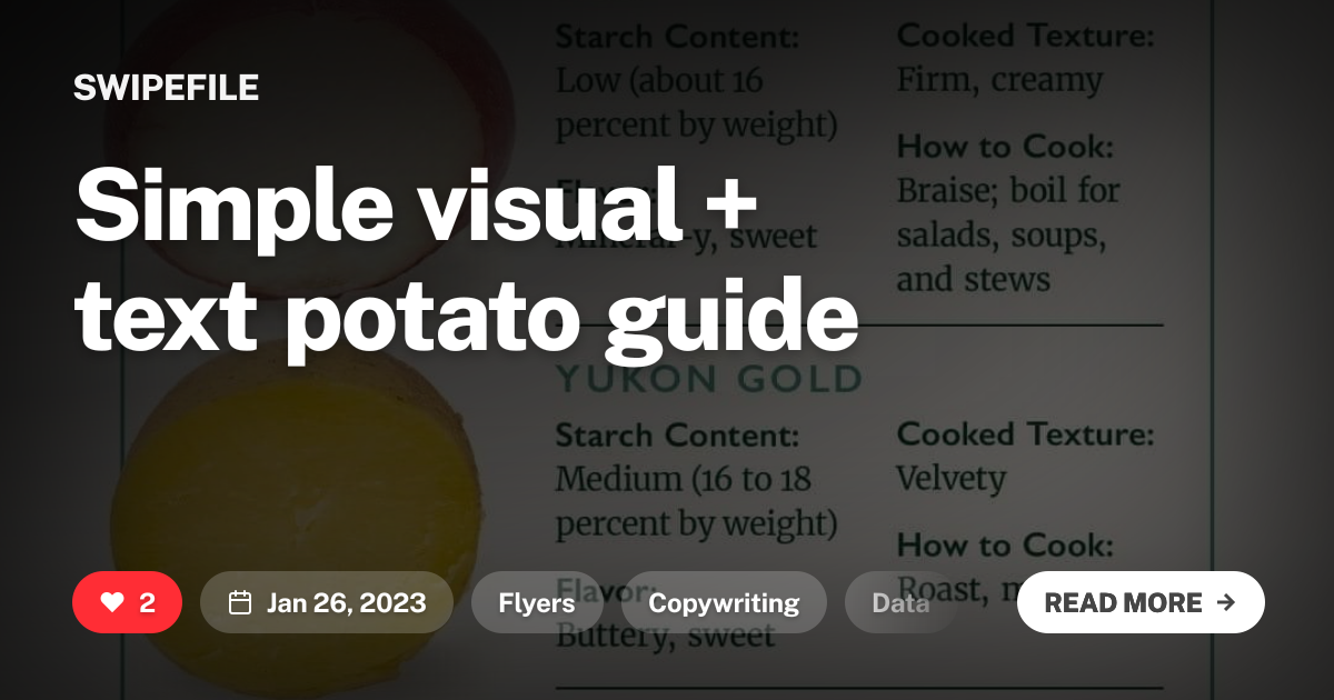 Simple visual + text potato guide