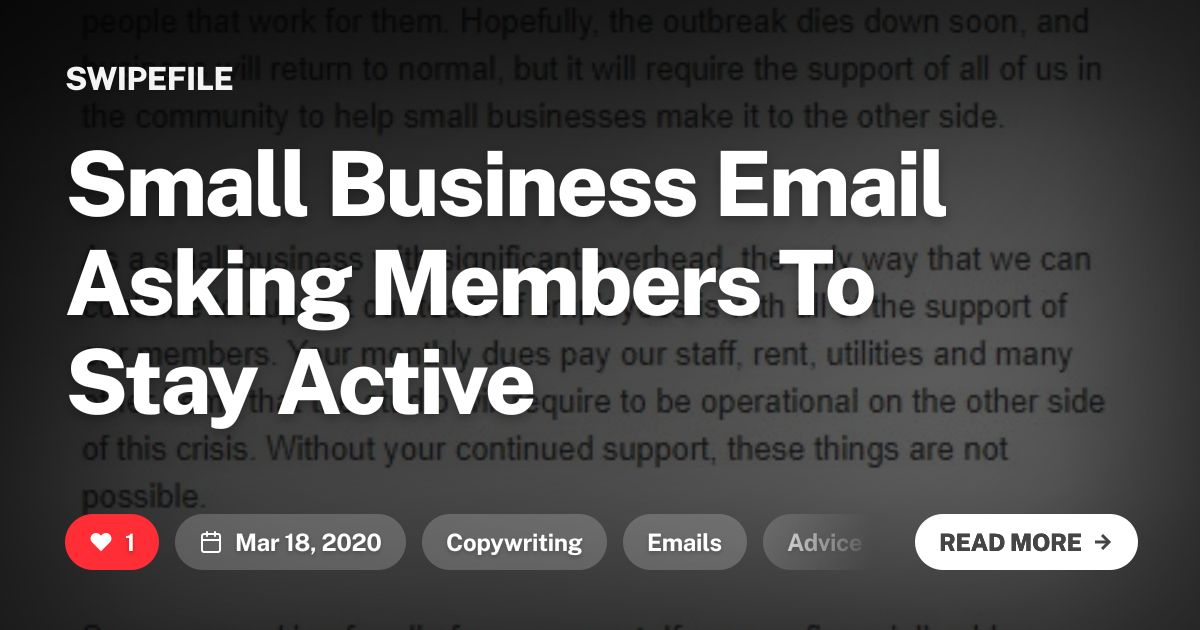 Small Business Email Asking Members To Stay Active | Swipefile
