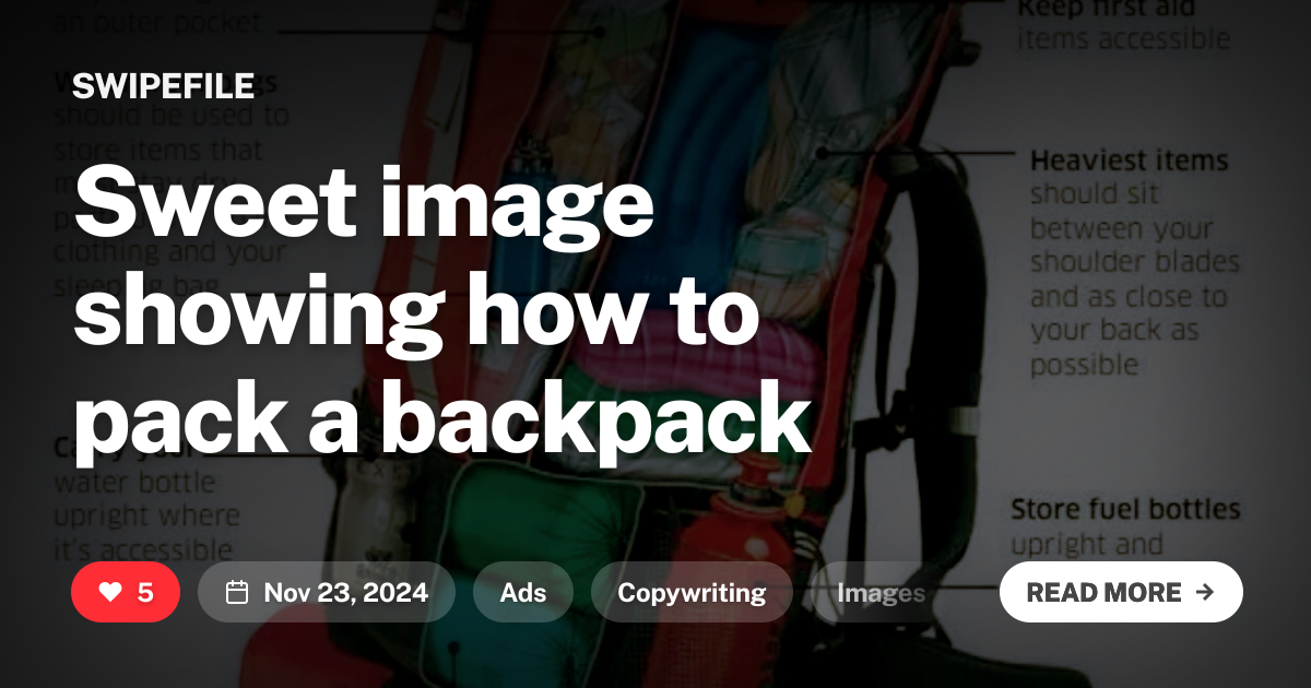 Sweet image showing how to pack a backpack