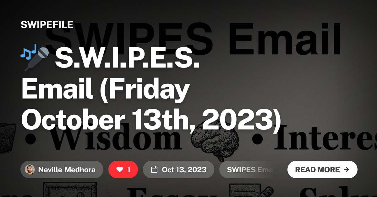 🎤 S.W.I.P.E.S. Email (Friday October 13th, 2023)