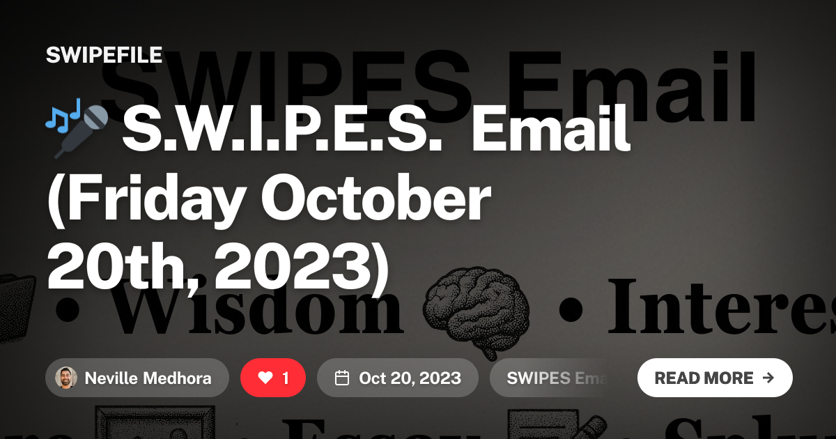 🎤 S.W.I.P.E.S. Email (Friday October 20th, 2023)