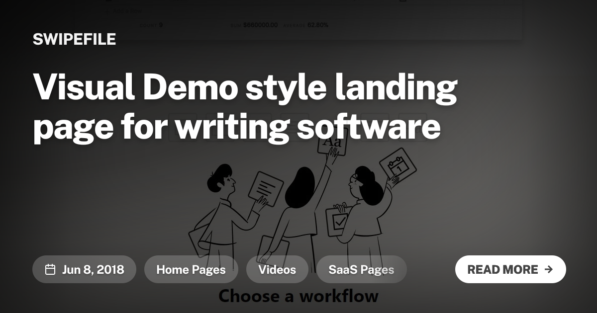 Visual Demo style landing page for writing software
