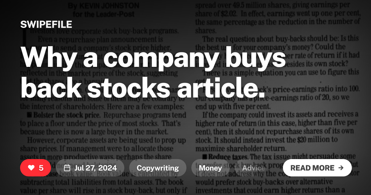 Why a company buys back stocks article.