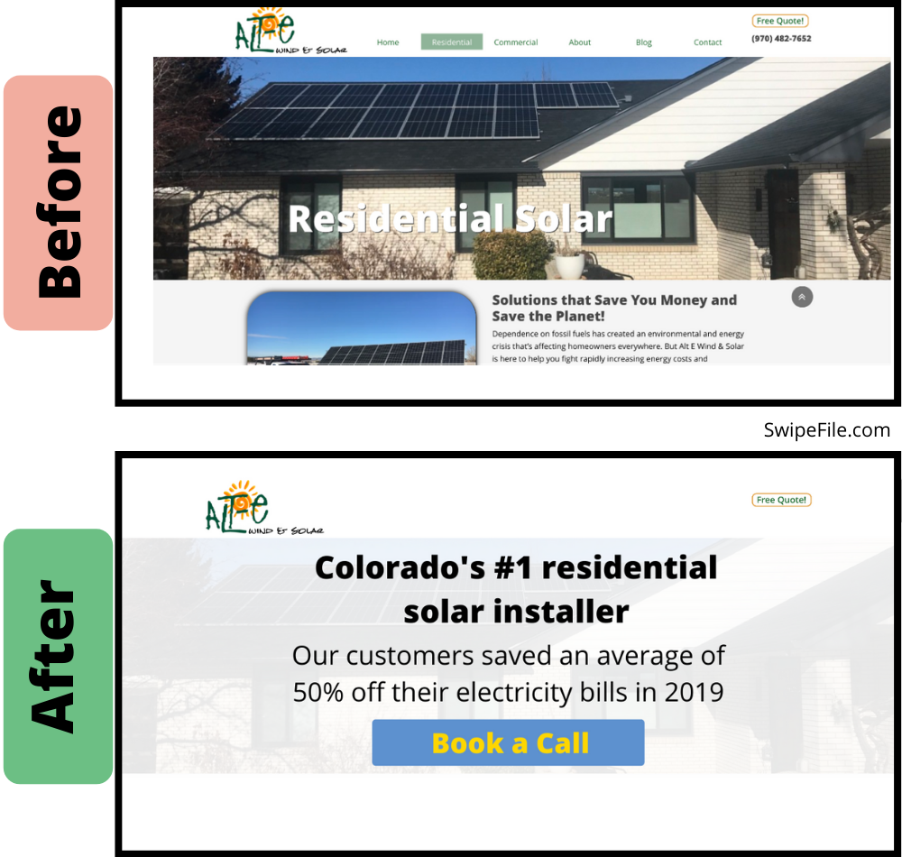 solar energy home page before after