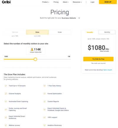 Oribi pricing page slider gif